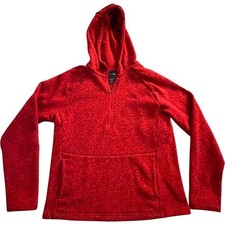 The North Face Hoodie Womens XL Red 1/4 Zip Fleece Pullover Kangaroo Pocket