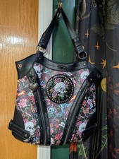 Ed Hardy Shoulder Bag Studded Embroidered Skull Rose Tattoo Pattern