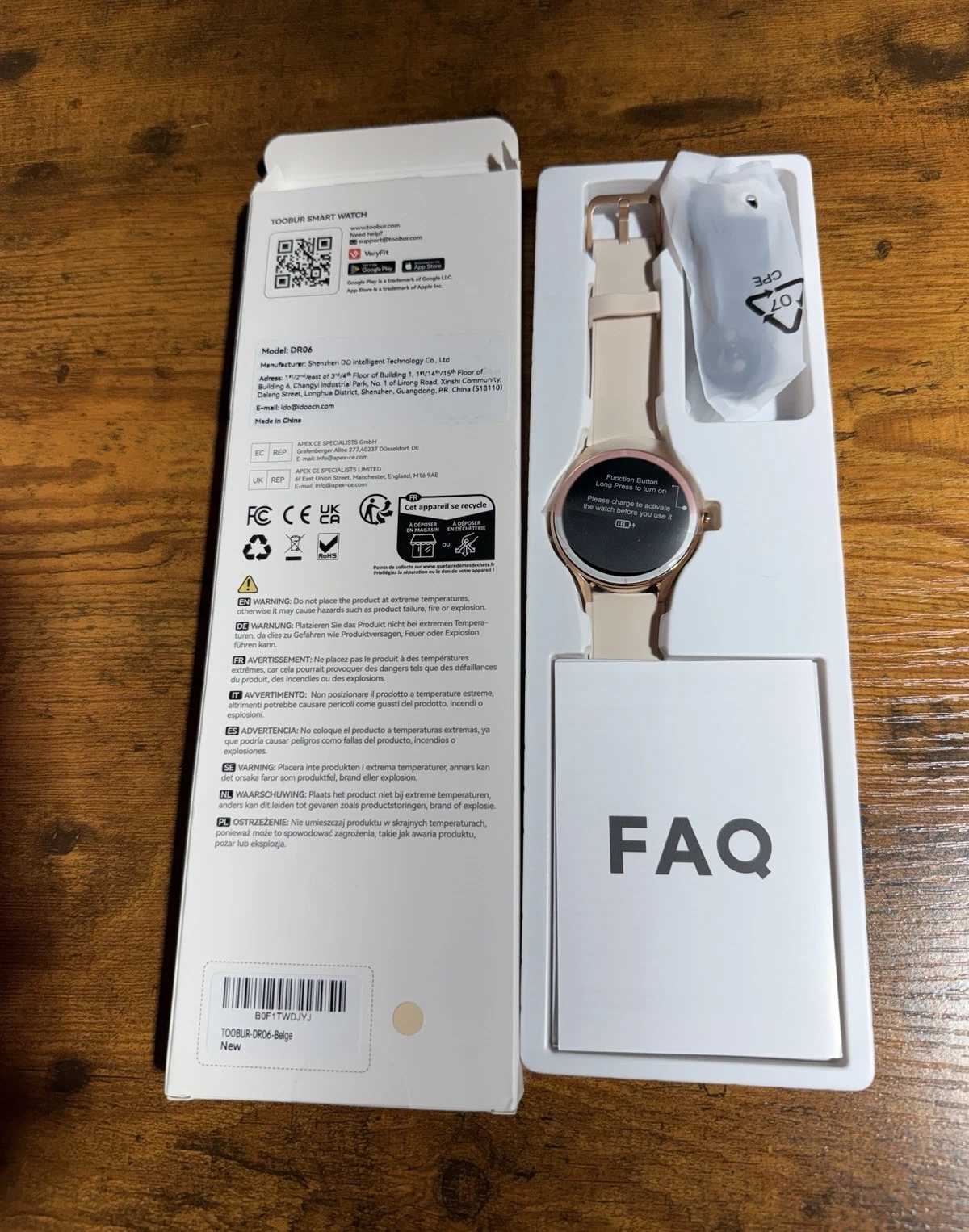 TOOBUR DR06 Smart Watch Rose Gold Metal Case Beige Silicone Band