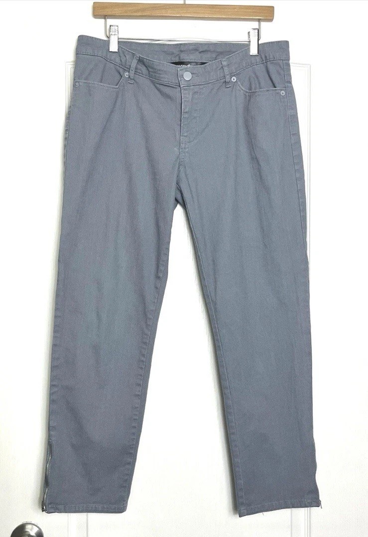 Norma Kamali Women’s Slate Gray Ankle Zip Jeans Size 10 Straight Leg Cropped