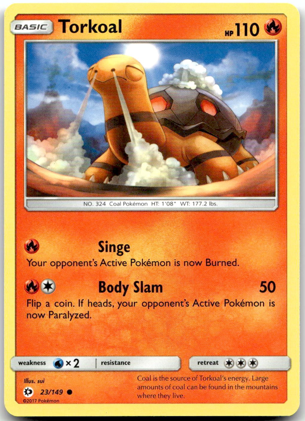 Pokemon Torkoal Base Set SM01 #23/149 Common LP BUY 2, 1 FREE!
