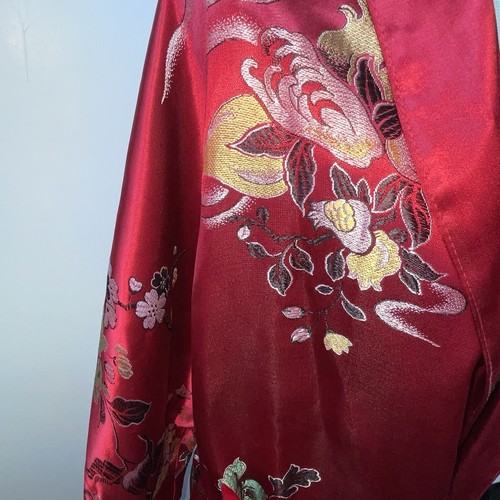 Vintage mongolischer Seidenmantel rot bestickt Blumen Drache asiatisch elegant - Bild 4 von 23