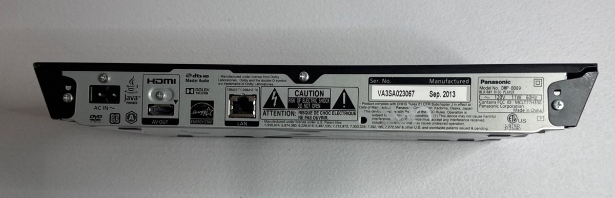 PANASONIC DMP-BD89 Blu-Ray Disc Player WITHOUT Remote And Power