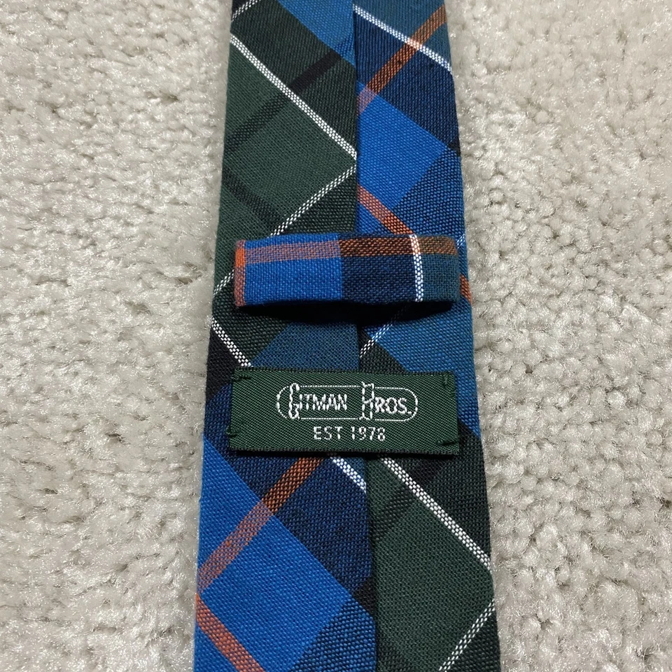 Gitman Bros 领带男式蓝色绿色格子呢紧身领带学院风正式 — 第 2/4 张图片