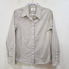 Aritzia Babaton Sz M Essential Relaxed Poplin Striped Shirt Tan  White Cotton
