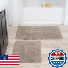 Bedford Home 2 Piece Cotton Bathroom Mat Set - Taupe
