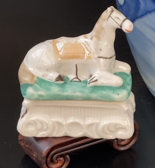 Stunning Rare 19C Petite English Staffordshire Equestrian Horse Fairing Box 2.75