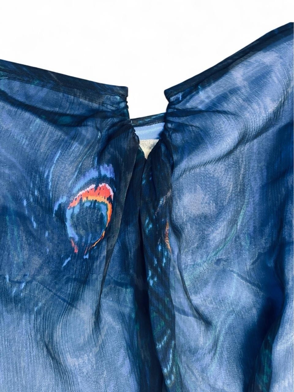 Silk Chiffon Elizabeth and James Peacock feather dress Small #rare image 2