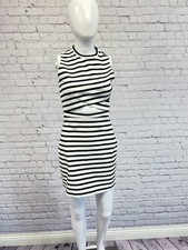 Express Women's B&W Striped Sleeveless Bodycon Round Neck Zip Up Dress Size 2