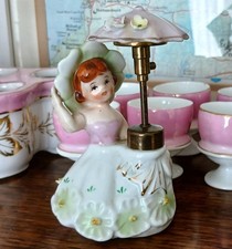 Vintage DevilBiss Porcelain Girl Umbrella Perfume Bottle Atomiser Crinoline Lady