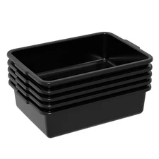 5 Pack 8L Black Plastic Bus Tub, Small, Restaurant, Utility, Tote, Dish Pan
