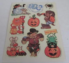 VINTAGE 1989 Hallmark Halloween Werewolf Ghost Cat Pumpkin Stickers 1 SHEET
