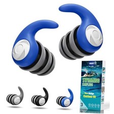 Waterproof Swimming Ear Plugs for Adults - 3 pair Pack of 1 Black, Gray, Blue