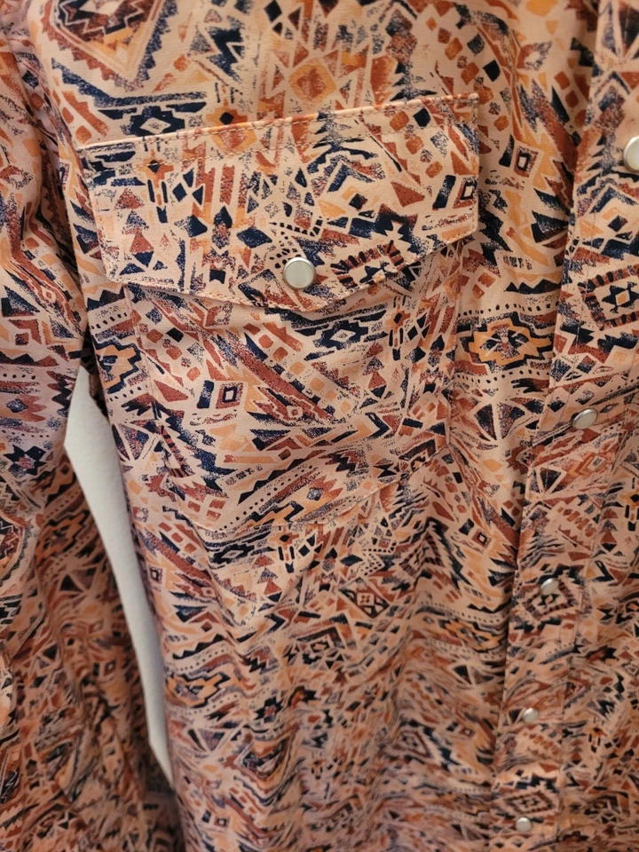 Wrangler Checotah Aztec Print Western Rodeo Shirt Pearl Snap, Men's Size Medium - Image 2 of 4