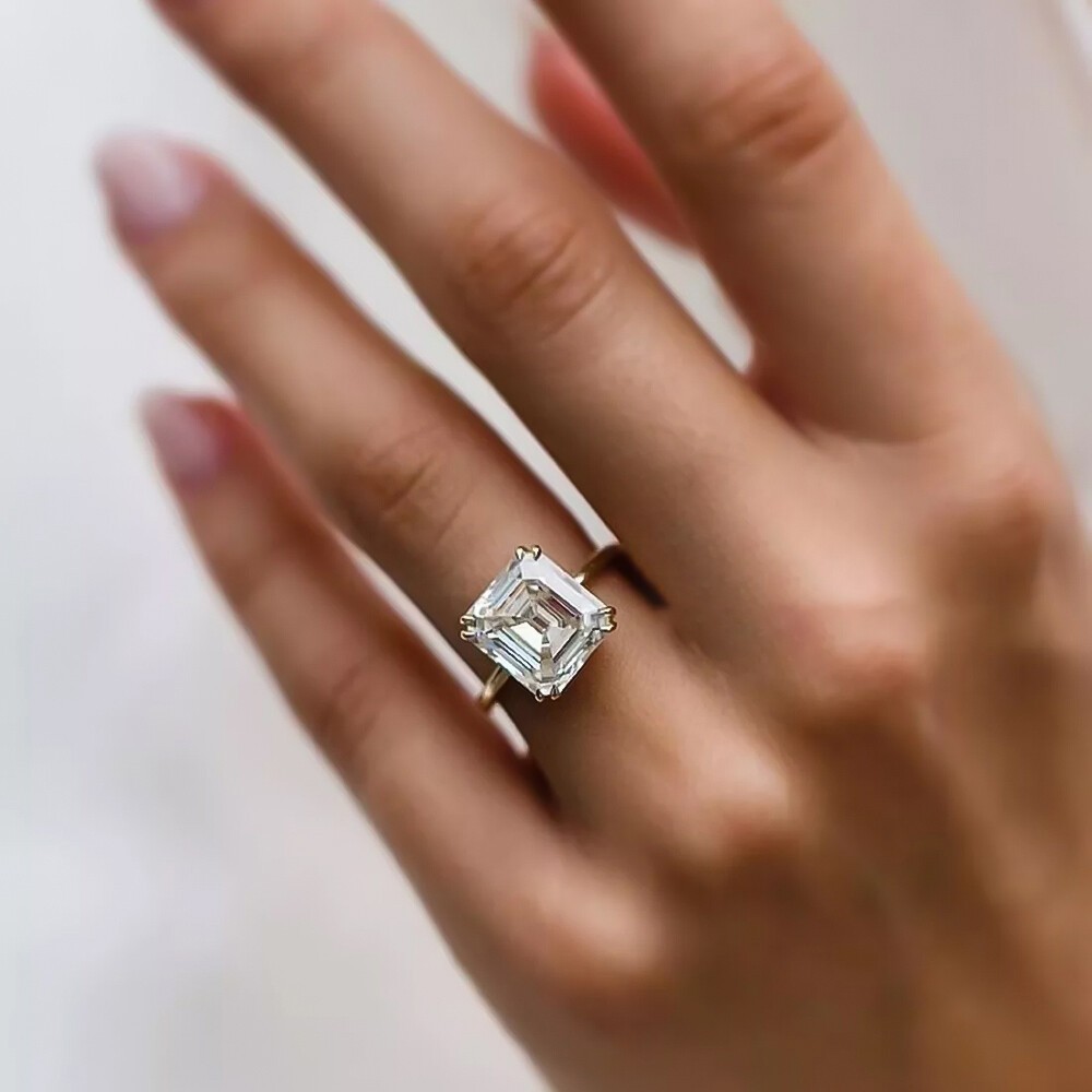 6.30Ct Certified Asscher Cut Solitaire White Diamond 925 Silver Solitaire Ring