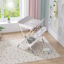 Folding Baby Changing Station Adjustable Height w/ Wheels Portable Changing Unit
