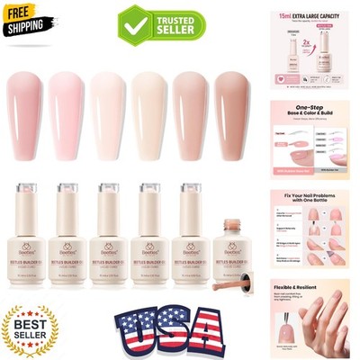 Beetles 15ml Rubber Base Gel Set 6 Colors, 5-in-1 Builder Base Gel Nail Polis...