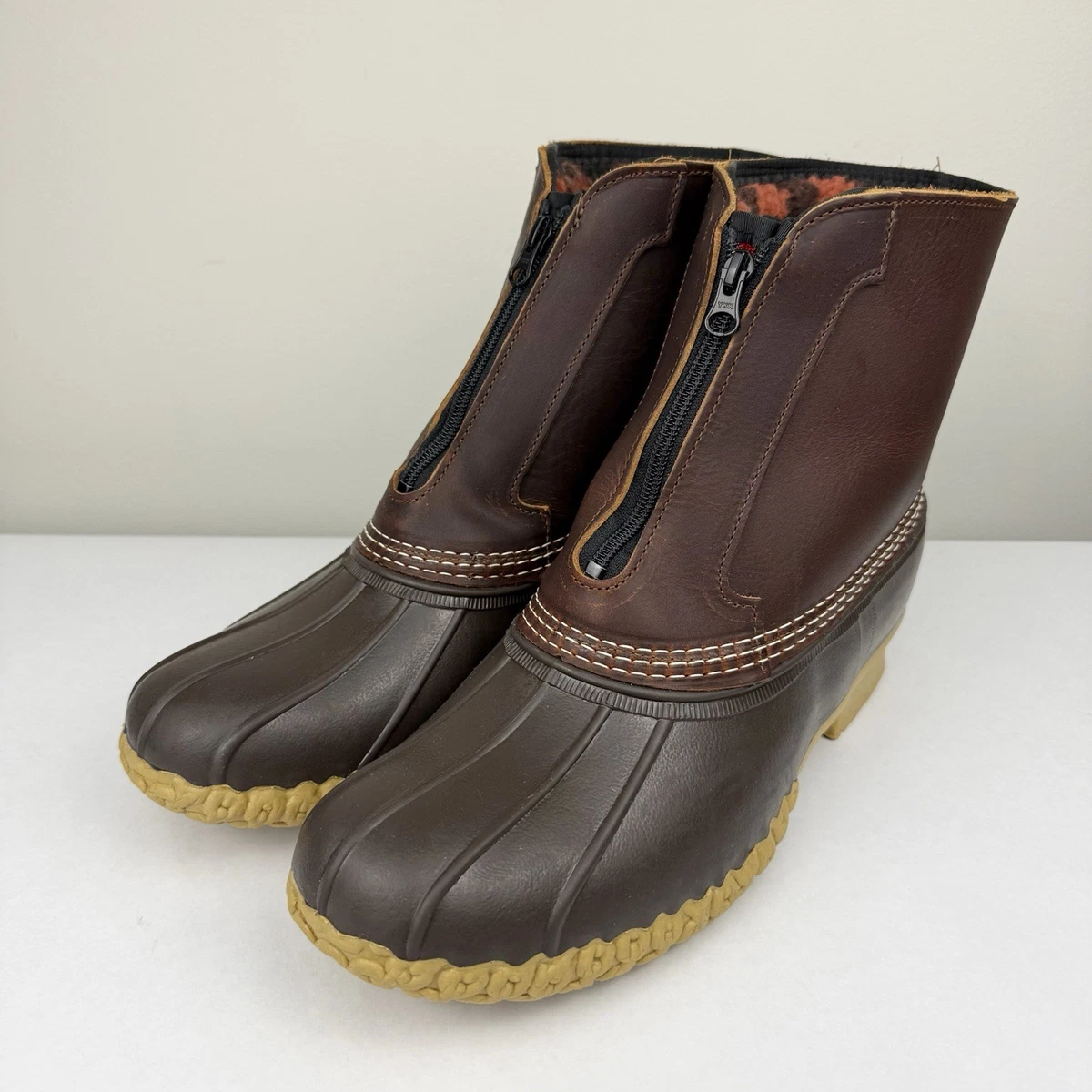 LL Bean Boots Fleece Plaid Lined Primaloft Waterproof USA Made Mens 11 M Brown L.L. Bean Zip Brown Boots for Men for Sale | Shop New & Used  main image 2