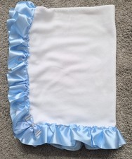 White Fleece Blanket Blue Frills Diamante Bling Bows 30x39 Inches Approx