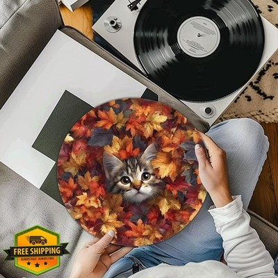 Qehuruxo Maple Leaf Cat 12-Inch Vinyl Turntable Mat Anti-Slip