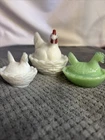 Set Of 3 Vintage Westmoreland Mini Milk Glass/ Jadeite Hen On Nests