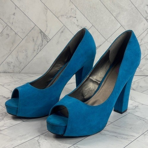 Torrid Womens Blue Faux Suede Peep Toe Platform Heels Pump Shoe Size 11M