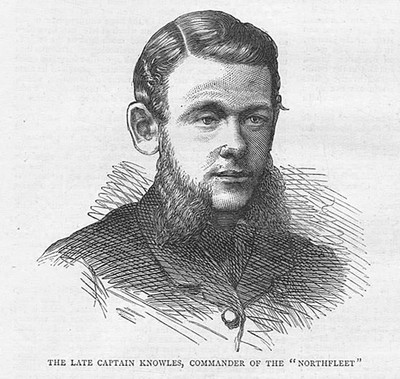 Captain Knowles Captain der Nordflotte vor Dungeness versenkt antiker Druck 1873