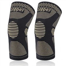 2x Copper Knee Sleeves Silver Compression Brace Support Sport Joint Injury Pain