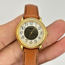 Vtg Guess Watch Women 26mm Gold Tone MOP Floral Dial Leather Band #2.32