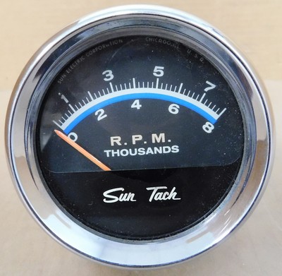Sun Early SST-802 8000RPM Tach, 3 3/4'' Dia., Good Color, Blue Face, W/Mount