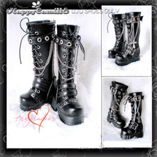 1/4 1/3 Uncle BJD Shoes Leather Long Boots 3 Buckles Cross Pendant Black AOD DF