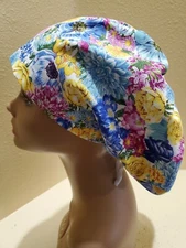 Floral Multi Women's  Euro/Chef Surgical Scrub Hat/Cap Handmade
