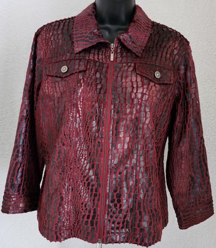 Ruby Rd Womens Jacket Coat Size 14 Burgundy Black Snakeskin LOOK - Picture 7 of 24