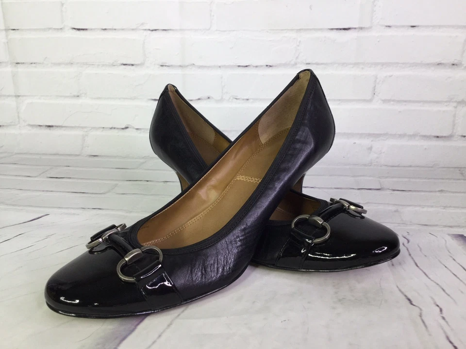 TAHARI 尺码 10M Misty 经典高跟鞋黑色皮革高跟鞋马位扣 — 第 2/4 张图片