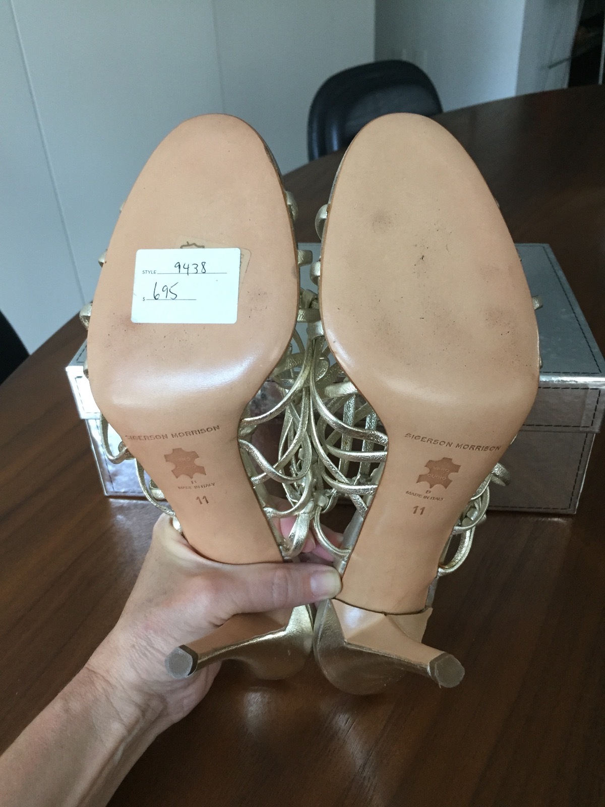 Sigerson Morrison Light gold Metallic Hi Heel Heel Heel Sandals sz 11 Made in 286255 Sigerson Morrison Light gold Metallic Hi Heel Heel Heel Sandals sz 11 Made in 286255