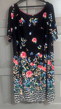 Eliza J Plus Size Black Floral Short Sleeve Exposed Back Zipper Shift Dress Sz 2