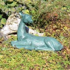 BEAUTIFUL LARGE "LYING DEER" for GARDEN, CAST ALUMINIUM in LIGHT FINISH, XST/336