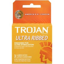 TROJAN Stimulations Ultra Ribbed Lubricated Condom, 3ct