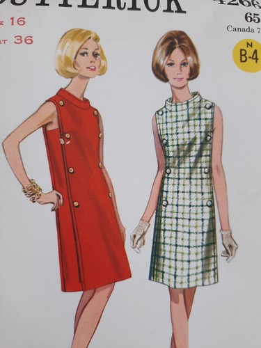 VTG 60/70's Era Butterick 4266 ~ Size 16 ~ Sleeveless A-line Dress Funnel Collar - Picture 2 of 5