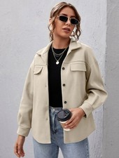 Button Front Drop Shoulder Solid Coat - Beige/cream, Size 6/xs