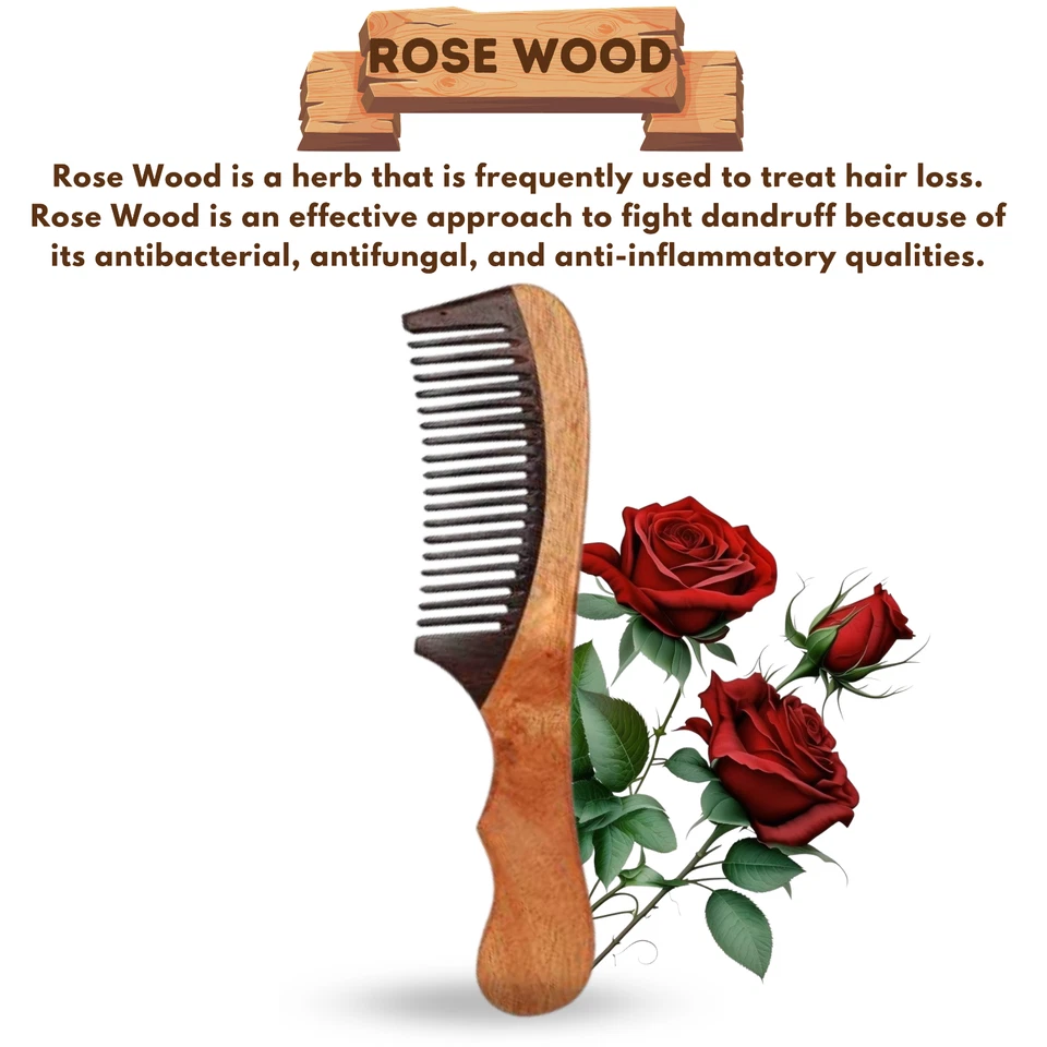 Peines de madera desenredadores de pelo de sándalo verde 100 % natural hechos a mano de neem Foto 3 de 4