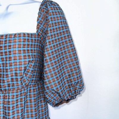 WAYF Puff Sleeve Plaid Dress Smocked Tiered Size XL NWT Brown Blue | eBay WAYF Puff Sleeve Plaid Dress Smocked Tiered Size XL NWT Brown Blue | eBay