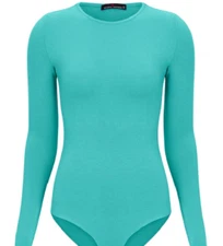 Long Sleeve Body Suit-Round Neck Cotton Stretch with Snap Closure