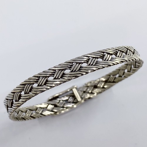 925 Sterling Silver Adjustable Buckle Braided Woven Bangle Bracelet (LO1006689) - Picture 4 of 8
