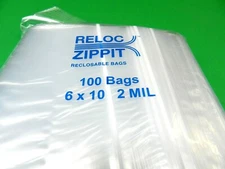 6 x 10 Reloc Zippit Bags Clear 2mil Poly Bags Reclosable Zip Seal Lock 200 Bags