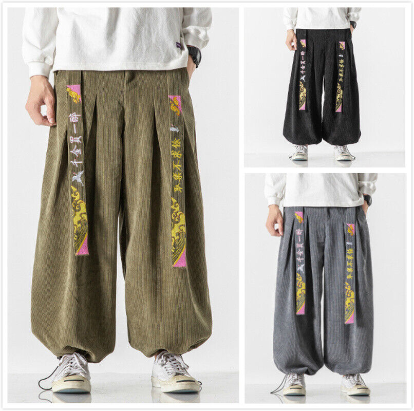 Men Corduroy Harem Pants Japanese Wide Leg Trousers Loose Men Corduroy Harem Pants Japanese Wide Leg Trousers Loose