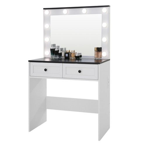 Schminktisch mit LED Spiegel Steckdosen Kosmetiktisch Frisiertisch Make-up Tisch - Afbeelding 12 van 41