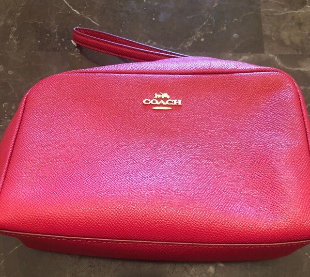 Coach Leather Large 8x5” Top Zip Toiletry Bag 128 Tag Brick Red eBay