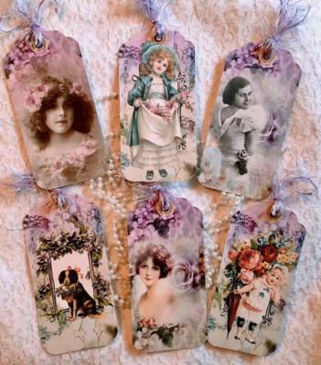 Shabby Chic Girls Theme 6 Gift Hang Tags for Junk Journals Scrapbook Cards #158R