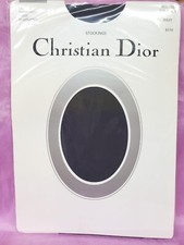 Vtg Dead Stock Christian Dior Thigh Hi Garter Nylon Stockings Sz 10.5 Navy Blue